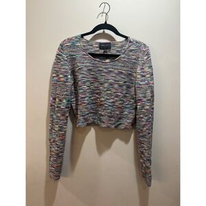 NWT Romeo + Juliet Couture Knit Crop Top Colorful Striped Long Sleeve Top Size L